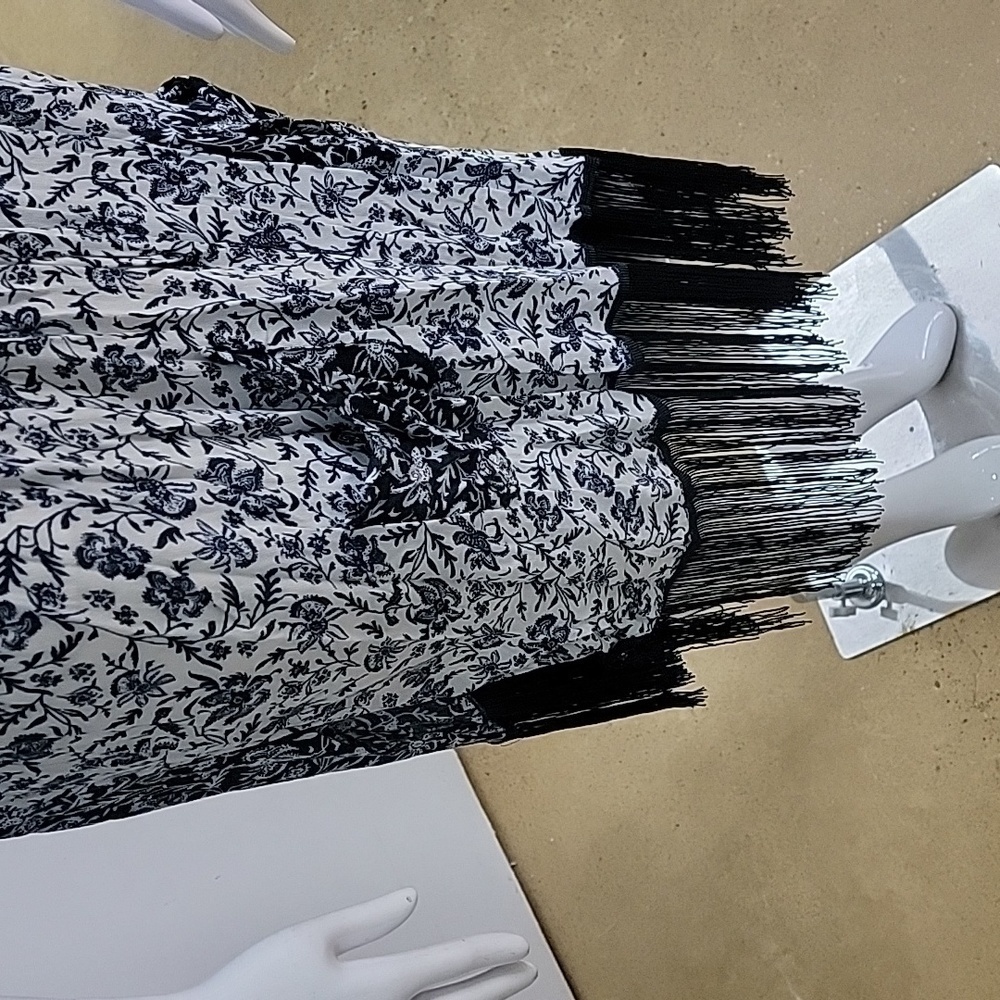 🩷 Democracy White & Blue Floral Kimono With Fringe at Hem Open Caridgan - Picture 3 of 10